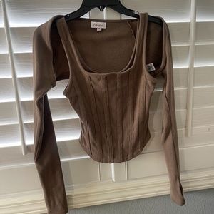 VRG GIRL TOP. Be The Moment Bolero Set // Brown Shirt